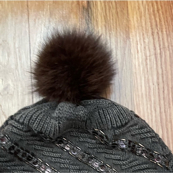 Brown Rhinestone Pom Pom Hat